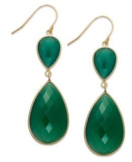 14k Gold Over Sterling Silver Earrings, Pear Cut Green Onyx Double