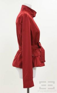 MaxMara Weekend Deep Red Zip Front Jacket with Belt Size US 12