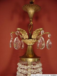 Lt Antique Sac A Perle French Brass Old Crystal Chandelier Vintage