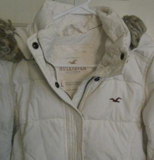 Hollister White Down Coat Parka L Womens Hooded Belted Jrs