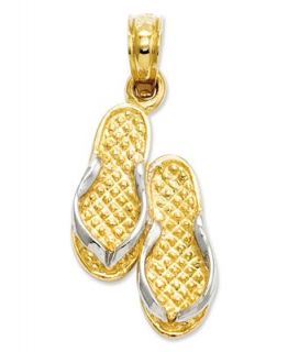 14k Gold and Sterling Silver Charm, Flip Flops Charm