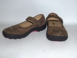 LN Keen Maybell Girls Brown Nubuck Leather Velcro Strap Mary Janes