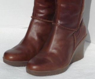 275 UGG Maxene Wedge Tall Leather Boots US 10 EU 41 Chocolate Brown