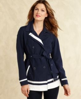 Tommy Hilfiger Coat, Long Sleeve Striped Trench   Womens Coats   