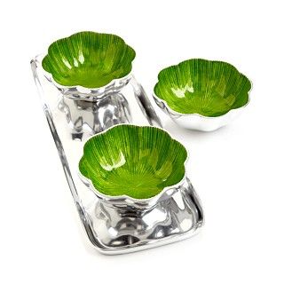 Simply Designz Serveware, Set of 3 Lemongrass Lotus Nut Bowls with