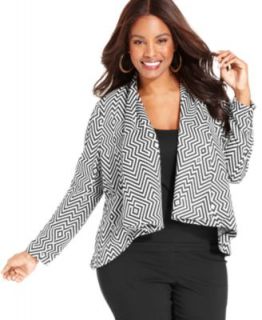 NY Collection Plus Size Jacket, Houndstooth Print Open Front   Plus