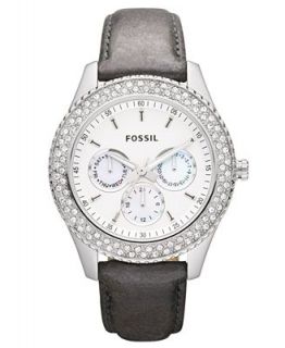 Fossil Watch, Womens Chronograph Dress Glitz Pewter Metallic Leather