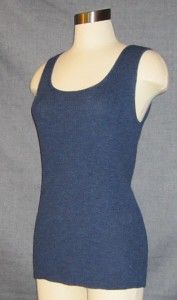 Eileen Fisher Washable Wool Crepe Rib Denim Blue Scoop Neck Long