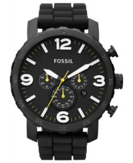Fossil Watch, Mens Chronograph Nate Black Silicone Strap 50mm JR1425