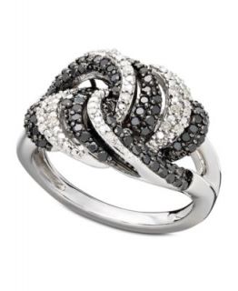 Diamond Ring, Sterling Silver Black Diamond and White Diamond Oval (1