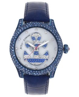 Betsey Johnson Watch, Womens Blue Croc Embossed Patent Leather Strap