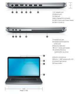 Dell XPS 15 L521X Laptop i7 3520M 8GB 750GB 7 2K 32GBSSD Bluray 1080p
