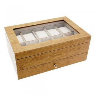 Mele Co Bamboo Finish Wooden 10 Space Watch Box