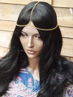 Gold 3 Strand Row Head Chain Headpiece Forehead Hair Band Boho Chic