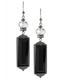 Haskell Earrings, Hematite Tone Faceted Bead Glass Crystal Drop