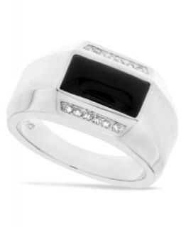 Mens Sterling Silver Ring, Onyx (2 5/8 ct. t.w.) and Diamond (1/8 ct