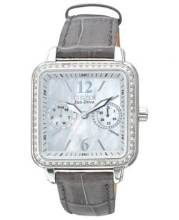 Citizen Watch, Womens Eco Drive Silhouette Crystal Gray Leather Strap