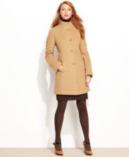 Anne Klein Coat, Textured Faux Leather Trim Walker   Womens Coats