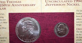 1993 Thomas Jefferson Coin and Currency Set $2 Note w/ Rare Matte