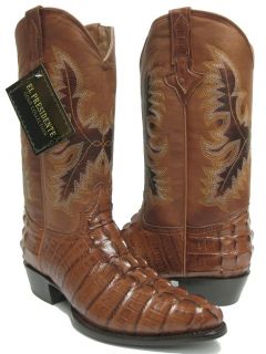 Mens Cognac Brown Leather Tail Cut Crocodile Alligator Cowboy Boots