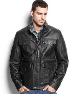 Tommy Hilfiger Jacket, Faux Leather Military Jacket   Mens Coats