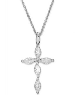 Brilliant Sterling Silver Necklace, Cubic Zirconia Cross Pendant (7