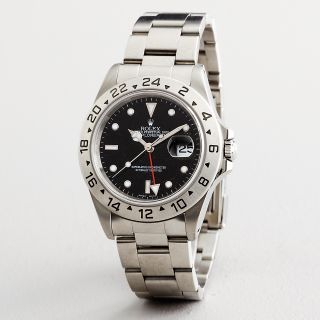 Mens Rolex Explorer II Date Stainless Steel Watch w Black Dial 16570