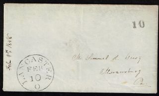 1848 Stampless Cover Lancaster Oh to Mercersburg PA w Letter to