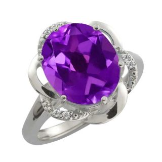 26 Ct Purple Oval Amethyst and White Topaz Argentium Silver Ring