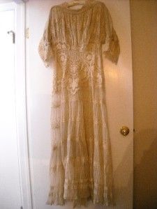 Antique Vintage Lace French Net Dress Gown Museum Quality Wedding