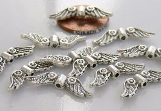 23mm Angel Wings Antiqued Silver Pewter Beads Charms 10 MOT