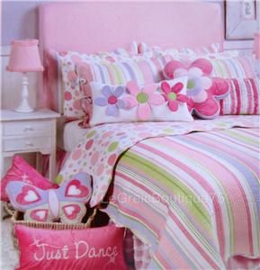Merrill Stripe 5pc Teen Girl Twin Quilt Set Sham Pillow Pink Stripe