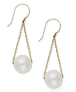 14k Gold Earrings, Cultured Freshwater Pearl Chain Drop Earrings (10mm