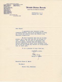 Harry Truman Signed TLS Letter 1939 U s Senate