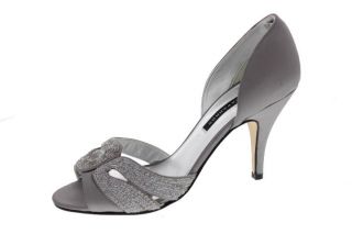 Caparros New Meredith Gray Silk Sequined Open Toe D Orsay Heels Shoes