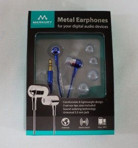 Merkury Blue Metallic Earphones Earbud Headphones for iPod iPhone 