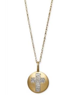 14k Gold Necklace, Diamond Accent Cross Disk Pendant   Necklaces