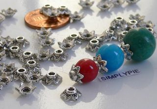 7x2mm Star Caps Antiqued Silver Pewter Metal Bead Caps 50