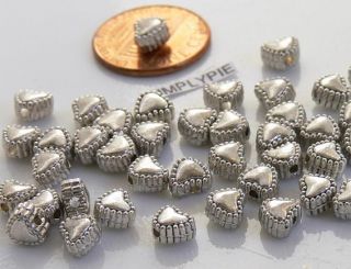 6mm Heart Antiqued Silver Metal Beads 25 MOT