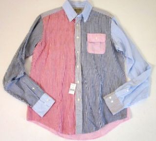 195 Michael Bastian Gant Patchwork Banker Linen Stripe Shirt XL