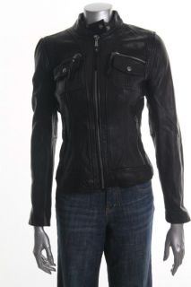 Michael Kors New Black Leather Zipper Front Motorcycle Jacket XS BHFO