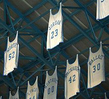michael jordan s jersey in the rafters of the dean smith center
