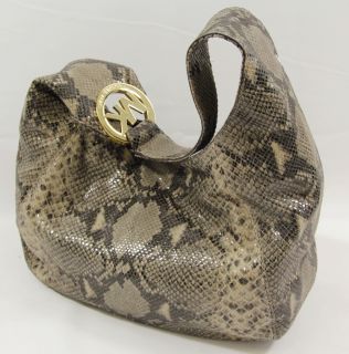 Michael Kors Python Embossed Leather Large Shoulder Hand Bag NS Fulton