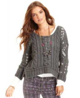 Free People Long Sleeve Scoop Neck Cable Knit Sweater & Printed Velvet