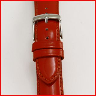 Michele Bright Orange Red Patent Leather Silver Buckle Watch Strap