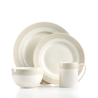 Martha Stewart Collection Dinnerware, Classic Band Grey 4 Piece Place