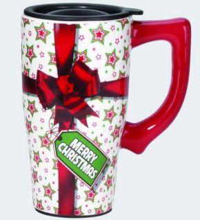 Christmas Ceramic Hot or Cold Beverage Travel Mug with Lid