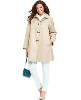 London Fog Plus Size Coat, Hooded Clip Front Raincoat   Womens Coats