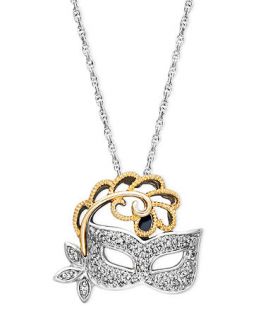 Sterling Silver and 14k Gold Necklace, Diamond Accent Mask Pendant