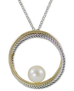 14k Gold and Sterling Silver Necklace, Cultured Freshwater Pearl